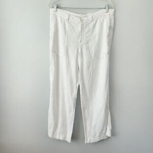 Lauren Ralph Lauren White Linen Pants Women 10 Cropped Beach Travel Coastal Chic
